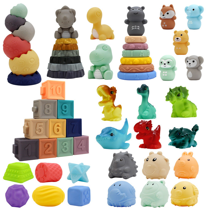 Baby Hand-held Ball Stacking Toy Bathroom Soft Rubber Ball Animal