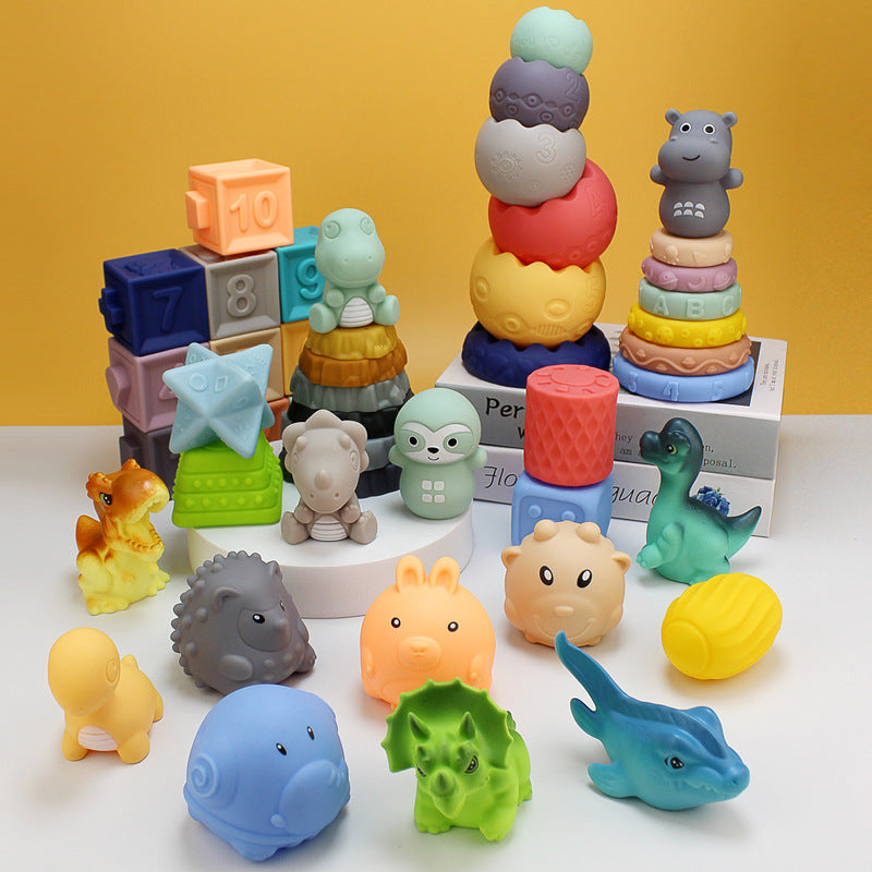 Baby Hand-held Ball Stacking Toy Bathroom Soft Rubber Ball Animal